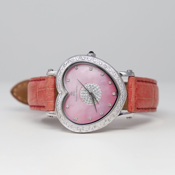 Techno Mania pink Heart Shaped White Diamond Ladies Stainless Steel Watch main image 9